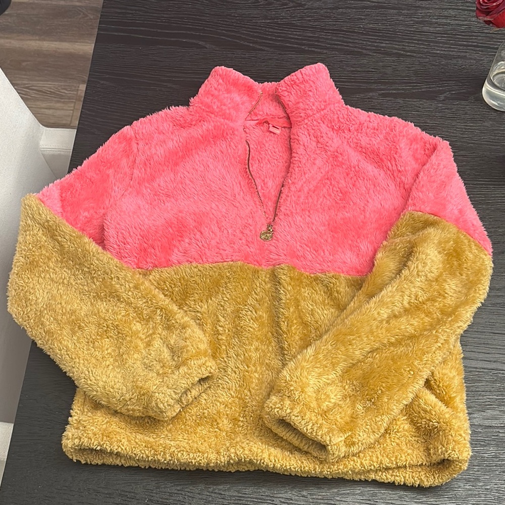 Pink and Tan Fuzzy Pullover